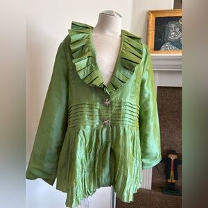 TALLY TAYLOR  Vintage Celadon Green Pleated, Ruffled Jacket, Size 14